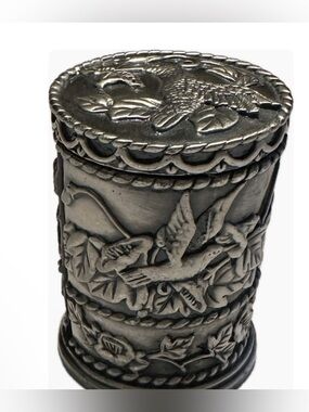 USPS  Vintage Hummingbird Embossed Coil Stamp Holder Silver Cylinder